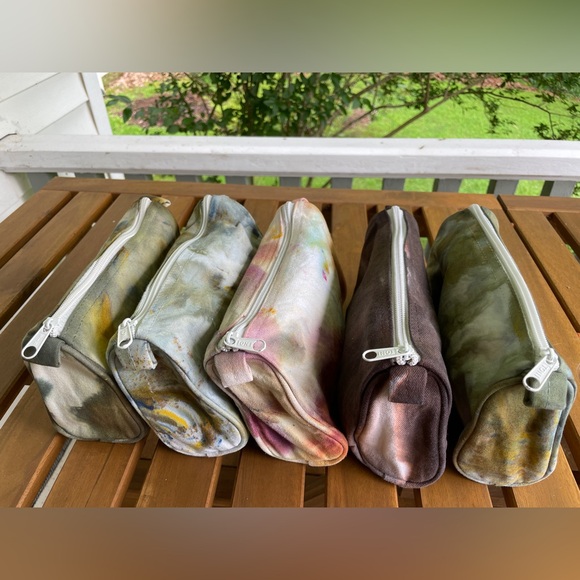 Pansy Bouquet: One of a Kind Ice Dyed Canvas Pouch - Makeup Bag - Pencil Case - Picture 8 of 8